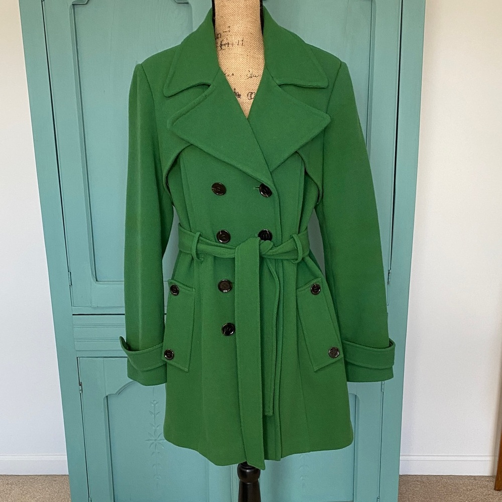 Calvin Klein Green Double-Breasted Trench Coat